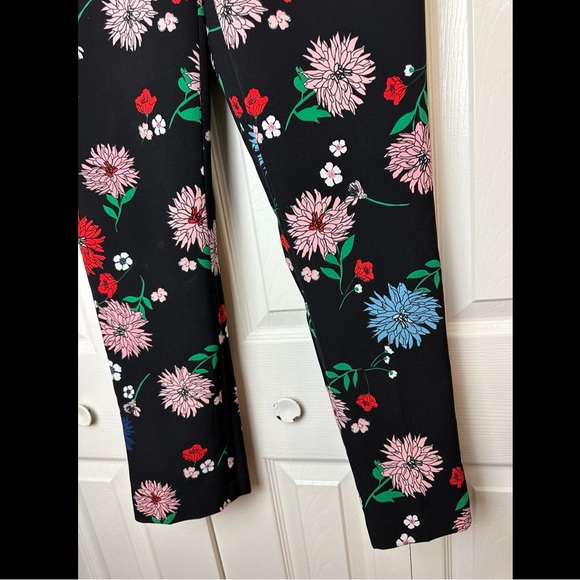CYNTHIA ROWLEY Floral Ankle Cropped Pants Black Crop Zinnia Red Blue Pink Slim - Picture 4 of 10